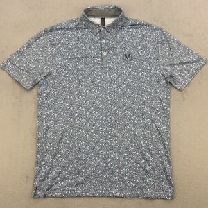 Anderson Ord Polo Mens Medium Blue Floral AOP Performance Shirt Stretch Flex